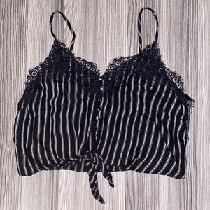 Lace Trim Pinstripe Crop Top